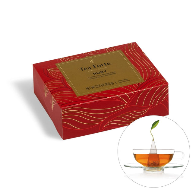 紅茶やハーブティー、緑茶、ウーロン茶のティーバッグアソートギフト箱とティーカップ