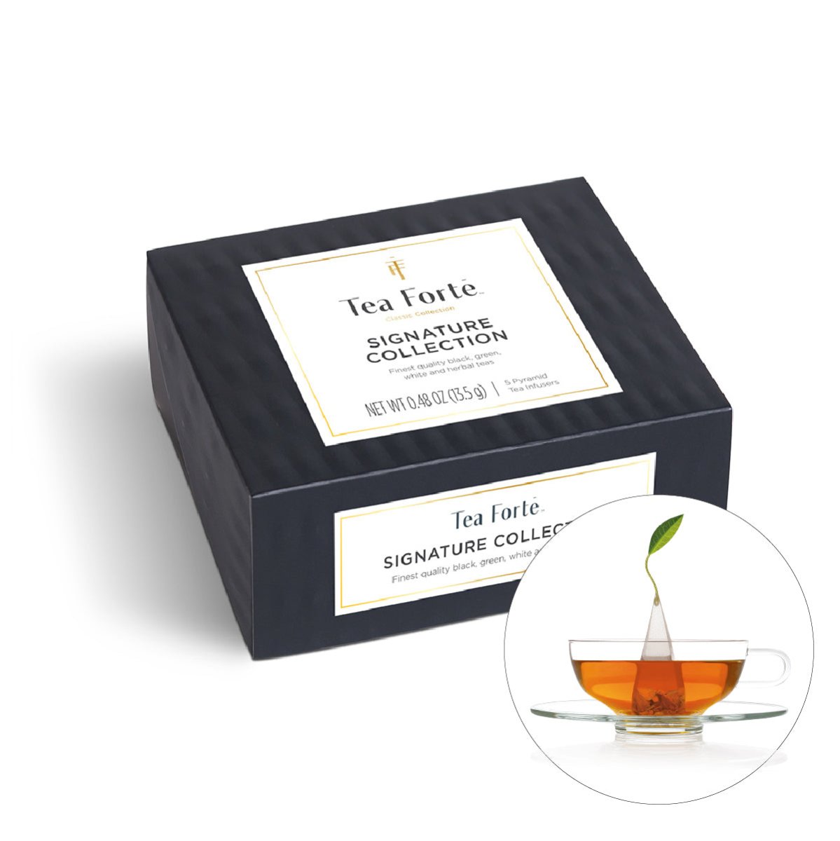 紅茶やハーブティー、緑茶、ホワイトティーのティーバッグアソート手土産|ギフト箱とティーカップ