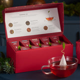 冬季限定紅茶やハーブティー、白茶のティーバッグアソートギフト箱とティーカップ